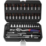 WORKPRO ソケットレンチセット ラチェットレンチ オフセットタイプ 差込角6.35mm（1/4インチ) 46点組 自動車修理 車メンテナンス ガレージツールセット 作業セット 工具 道具 専用収納ケース付属