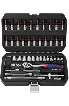 WORKPRO ソケットレンチセット ラチェットレンチ オフセットタイプ 差込角6.35mm（1/4インチ) 46点組 自動車修理 車メンテナンス ガレージツールセット 作業セット 工具 道具 専用収納ケース付属