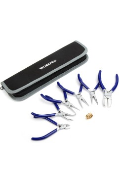 WORKPRO アクセサリー用工具セット 8点セット 手芸ペンチセット ペンチ 平ペンチ 丸やっとこ ニッパー 精密手作り ビーズ製作 クラフト ハンドメイド DIY 道具 スプリング式 自動開き 収納ケース付き