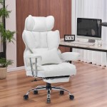 SKYE ゲーミングチェア 座り心地最高 デスクチェア オフィスチェア 椅子 テレワーク 社長椅子 伸縮可能のオットマン 高さ調節機能(ホワイト)