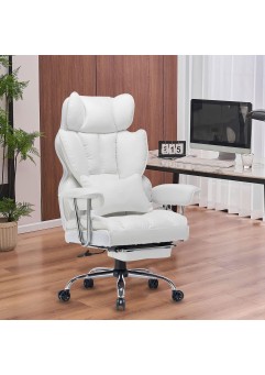 SKYE ゲーミングチェア 座り心地最高 デスクチェア オフィスチェア 椅子 テレワーク 社長椅子 伸縮可能のオットマン 高さ調節機能(ホワイト)