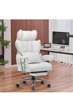 SKYE ゲーミングチェア 座り心地最高 デスクチェア オフィスチェア 椅子 テレワーク 社長椅子 伸縮可能のオットマン 高さ調節機能(ホワイト)
