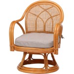 不二貿易 座椅子 籐椅子 回転式 幅52×奥行54×高さ69cm ナチュラル ラタン 肘付き 座面高33cm 完成品 85341 【Amazon.co.jp限定】