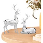 トナカイクリスマス装飾、クリスマスセンターテーブル装飾、驯鹿雕像 电镀银色 桌面装饰 工艺品摆件, トナカイクリスマス装飾 |ト電気メッキ銀のトナカイ像、電気メッキ銀のトナカイ像、工芸品