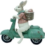 ウサギに乗ってオー, トバイの彫刻、ウサギの像屋内 - かわいい動物の像アートオーナメント | 卓上デスク装飾、イースターホーム用乗馬バイクウサギ像