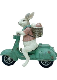 ウサギに乗ってオー, トバイの彫刻、ウサギの像屋内 - かわいい動物の像アートオーナメント | 卓上デスク装飾、イースターホーム用乗馬バイクウサギ像