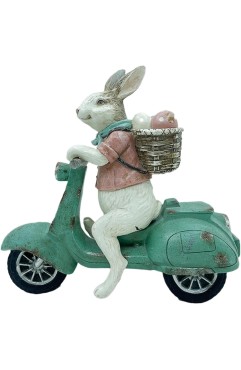 ウサギに乗ってオー, トバイの彫刻、ウサギの像屋内 - かわいい動物の像アートオーナメント | 卓上デスク装飾、イースターホーム用乗馬バイクウサギ像