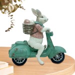 ウサギに乗ってオー, トバイの彫刻、ウサギの像屋内 - かわいい動物の像アートオーナメント | 卓上デスク装飾、イースターホーム用乗馬バイクウサギ像