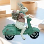 ウサギに乗ってオー, トバイの彫刻、ウサギの像屋内 - かわいい動物の像アートオーナメント | 卓上デスク装飾、イースターホーム用乗馬バイクウサギ像