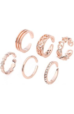 [FUMAJIS] 6点セット指輪 おしゃれ 人気 メンズ レディース カップル ユニセックス フリーサイズ アクセサリー 指輪プレゼント シルバー 合金 連リング ファッションリング調節可能 人気 セット (ピンクゴールド)