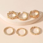 [FUMAJIS] 6点セット指輪 おしゃれ 人気 メンズ レディース カップル ユニセックス フリーサイズ アクセサリー 指輪プレゼント シルバー 合金 連リング ファッションリング調節可能 人気 セット (ピンクゴールド)