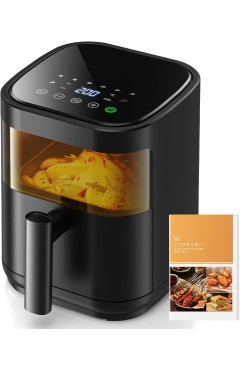 ノンフライヤー 3L 電気フライヤー ノンオイル 揚げ物 惣菜 1~2人用 可視窓 エアフライヤー LEDディスプレイ タッチパネル タイマー 温度調整 中断記憶 日本語説明書 日本語レシピ付き PSE認証済 黒色