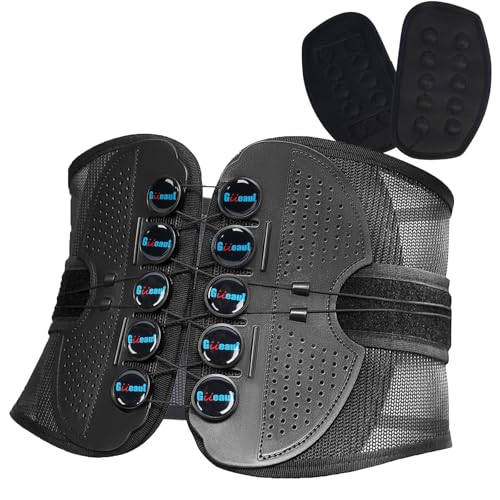 Giieaut 腰サポーター 腰用 サポート 強力固定サポート 通気性 軽量 骨盤ベルト 整復師推薦 男女兼用 猫背 反り腰 脱着簡単 薄型 二重加圧式 ブラック 腰コルセット スポーツ 仕事用 (腰クッション腰ベルト, L)